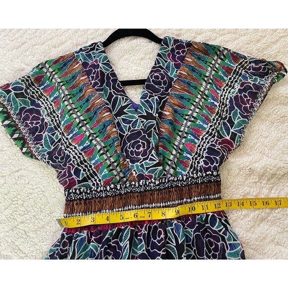 Chris McLaughlin Size 4 Boho Maxi Dress Multicolor Tribal Floral Print V Neck - Picture 5 of 13